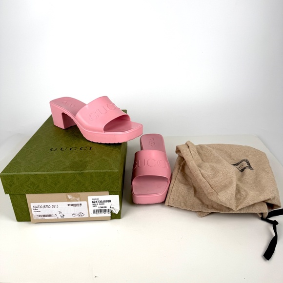 GUCCI Rubber Pink Wild Rose Platform Slide Sandals 36, 6 - Picture 2 of 15